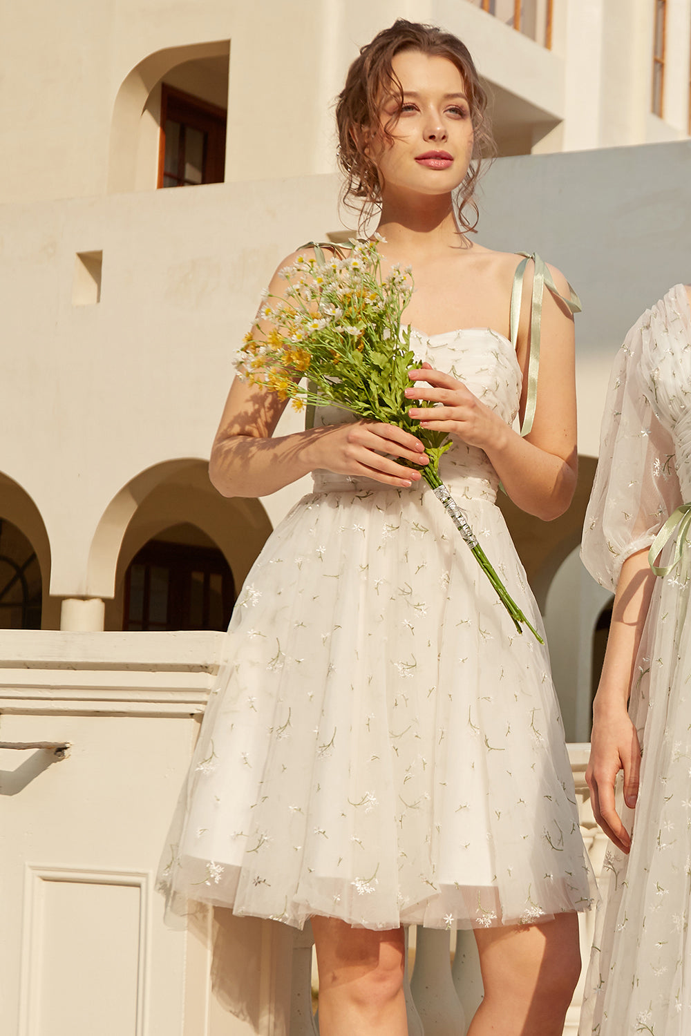 Stylish Spaghetti Straps White Short Homecoming Dress with Embroidery