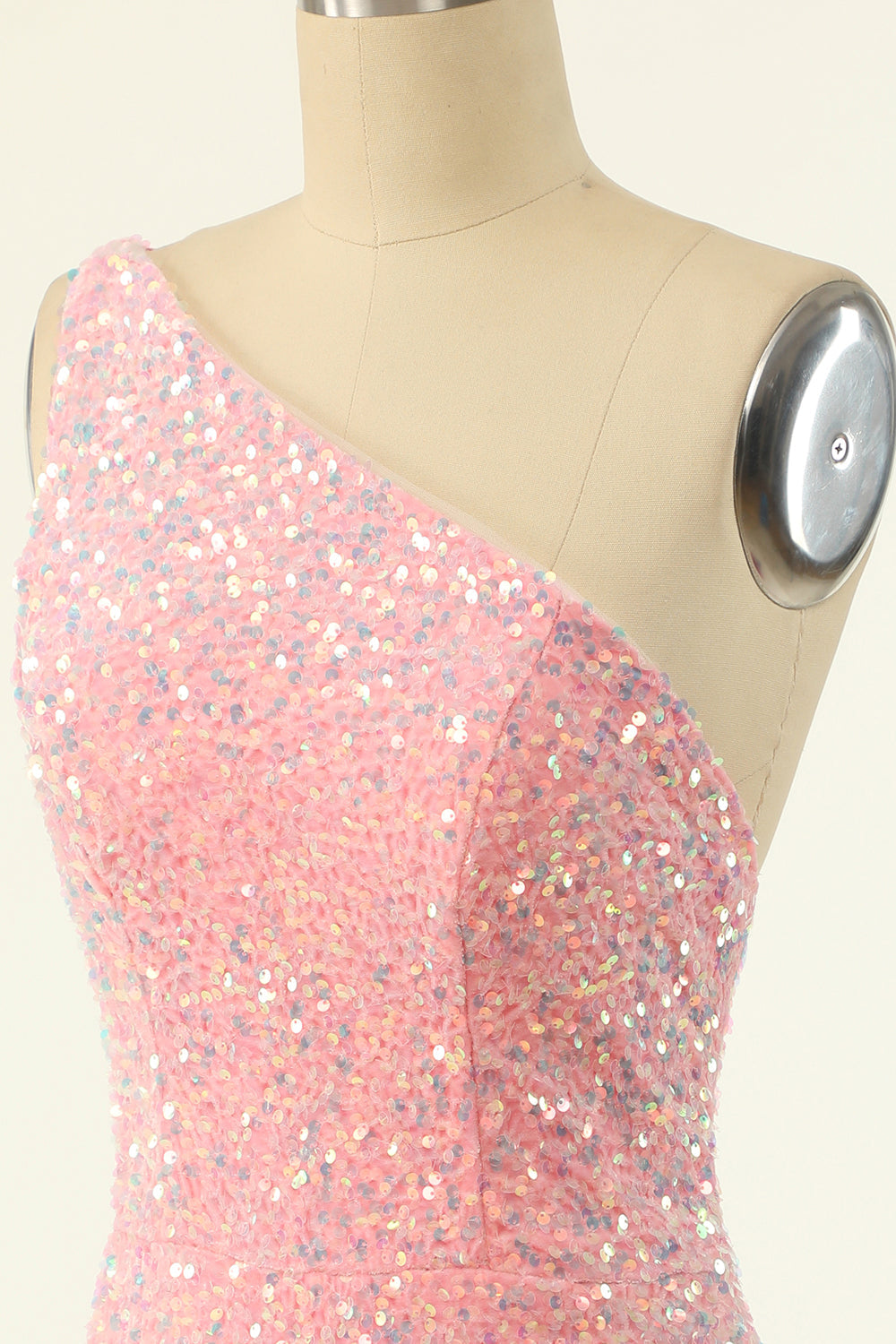 Pink One Shoulder Sequins Tight Homecoming Dress