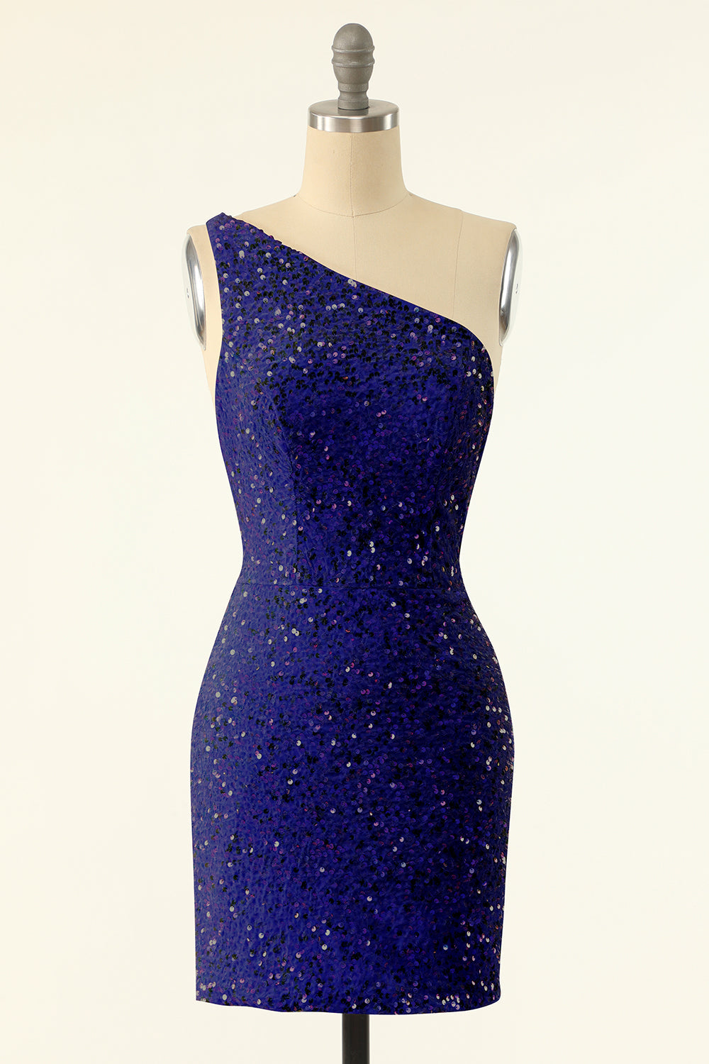 Purple One Shoulder Sequins Homecoming Dress