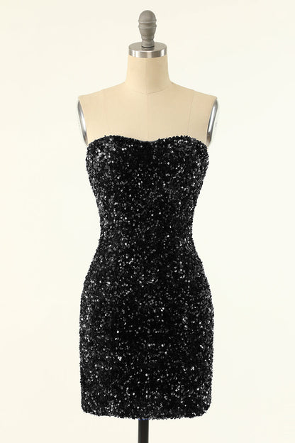 Black Sequins Bodycon Cocktail Dress