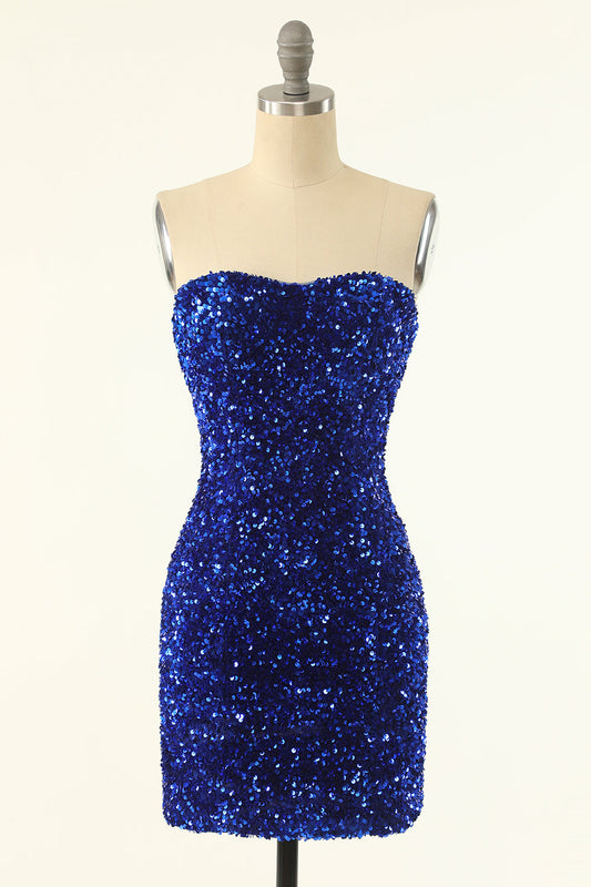 Royal Blue Sweetheart Sequins Tight Homecoming Dress