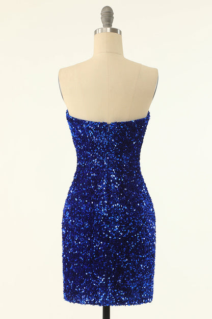 Royal Blue Sweetheart Sequins Tight Homecoming Dress