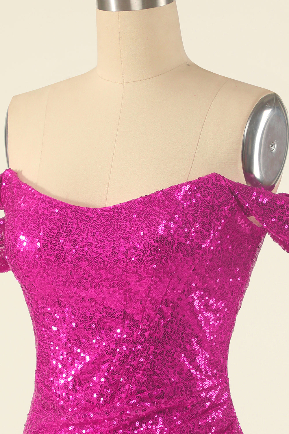 Fuchsia Off the Shoulder Sequins Tight Homecoming Dress