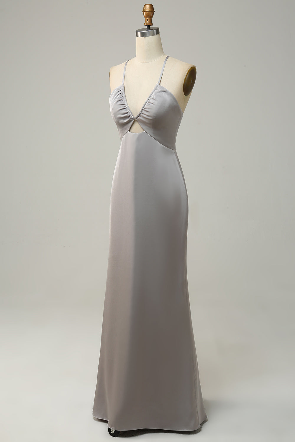 Grey Mermaid Open Back Long Bridesmaid Dress