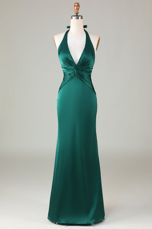 Mermaid Halter Dark Green Bridesmaid Dress