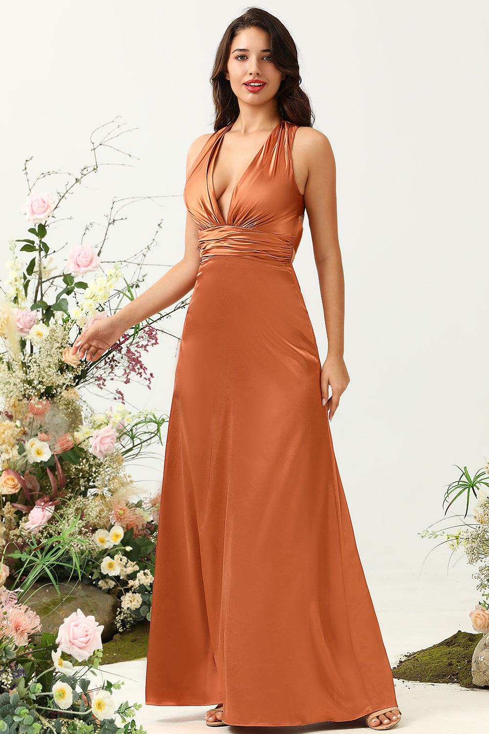 Green Halter Sleeveless A Line Bridesmaid Dress