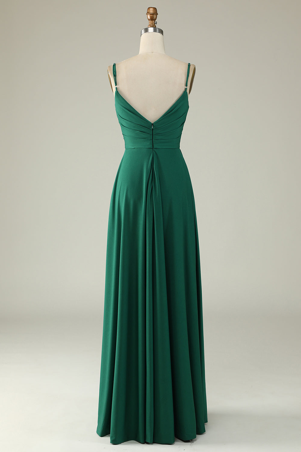 A Line Spaghetti Straps Dark Green Long Bridesmaid Dress