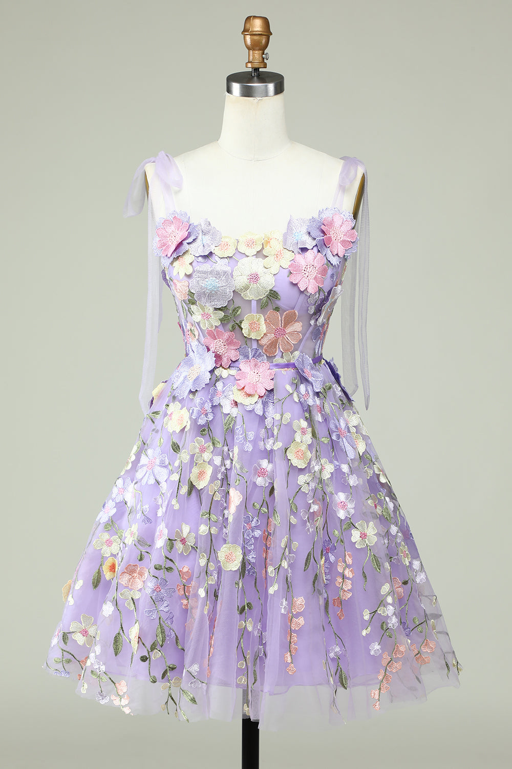 Blue Corset A-Line Short Homecoming Dress with 3D Flowers