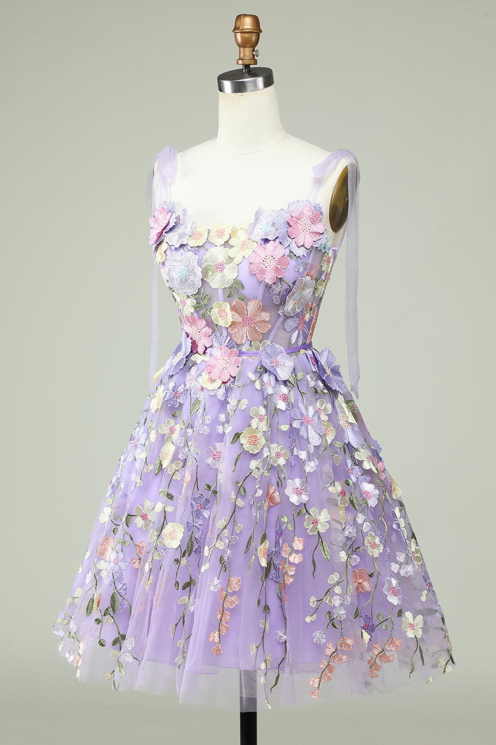 Blue Corset A-Line Short Homecoming Dress with 3D Flowers