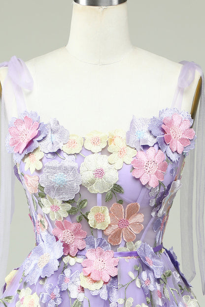 Blue Corset A-Line Short Homecoming Dress with 3D Flowers