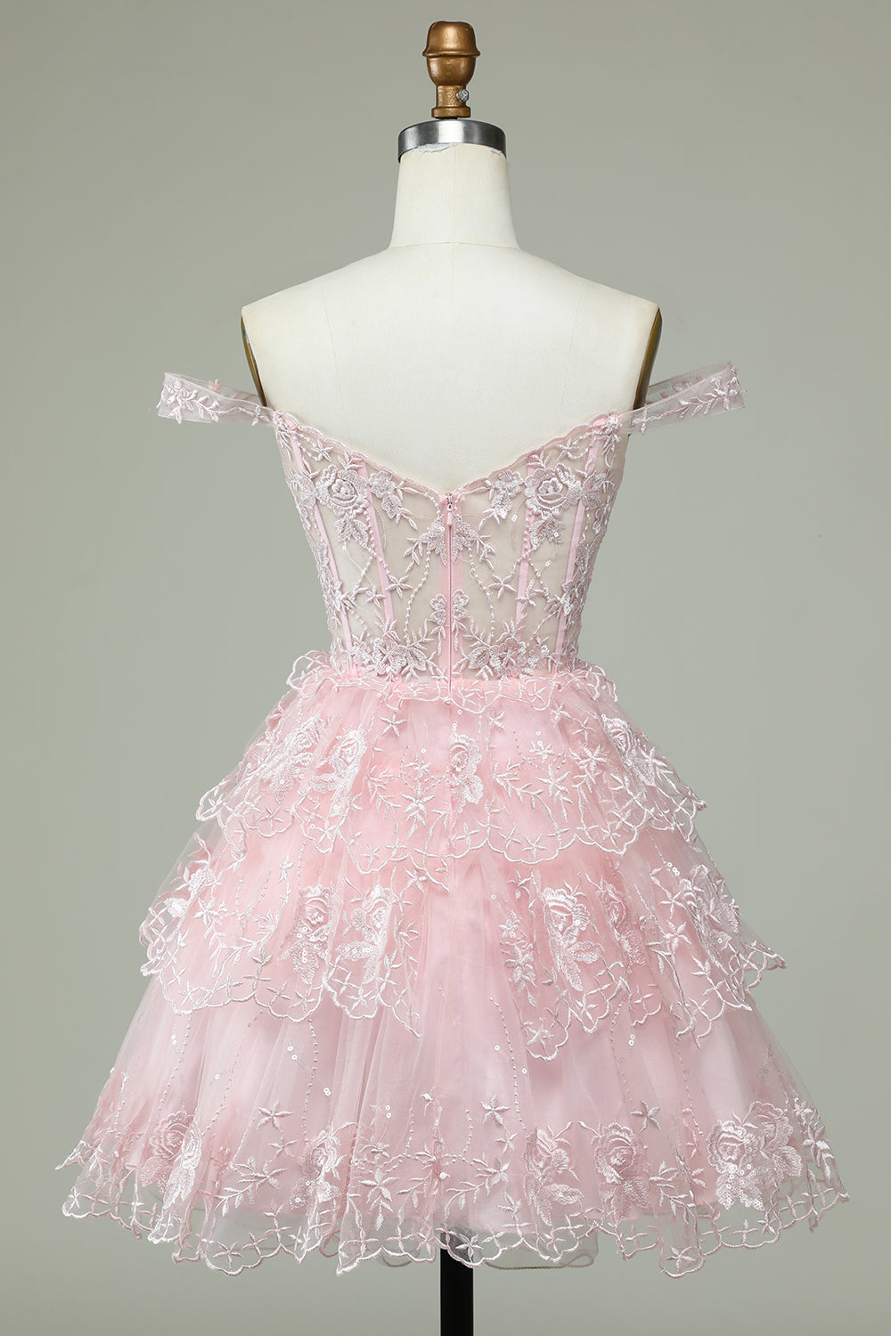 Cute A Line Off the Shoulder Pink Corset Homecoming Dress with Lace