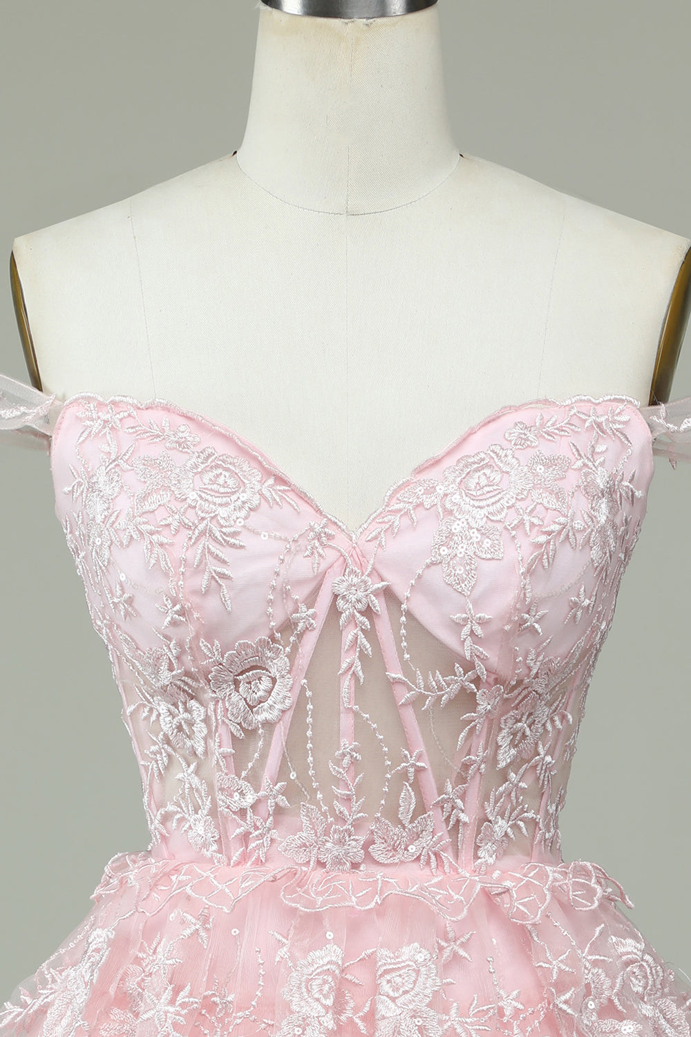 Cute A Line Off the Shoulder Pink Corset Homecoming Dress with Lace