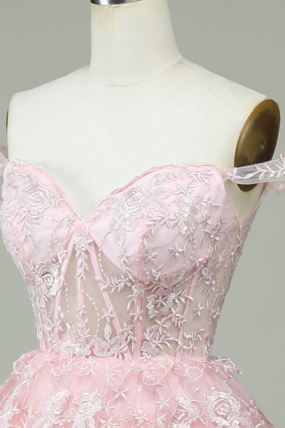 Cute A Line Off the Shoulder Pink Corset Homecoming Dress with Lace