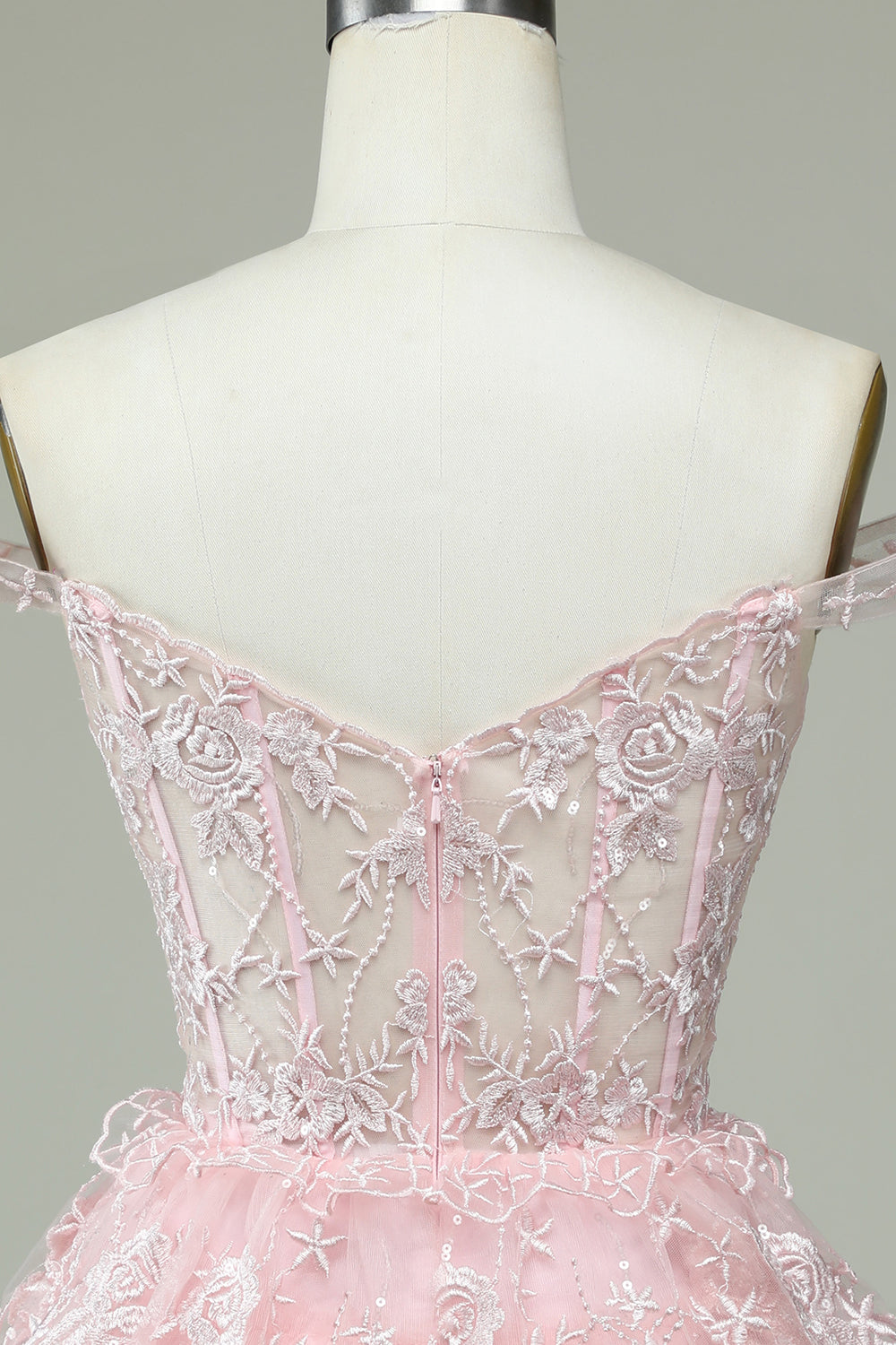 Cute A Line Off the Shoulder Pink Corset Homecoming Dress with Lace