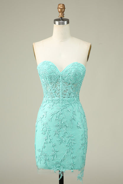 Bodycon Sweetheart Light Green Corset Homecoming Dress with Appliques