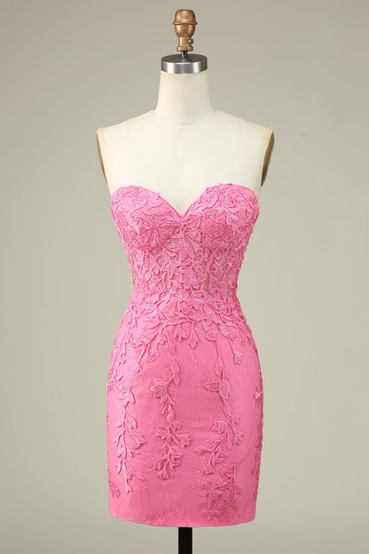 Bodycon Sweetheart Pink Corset Homecoming Dress with Appliques