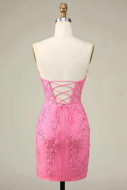 Bodycon Sweetheart Pink Corset Homecoming Dress with Appliques