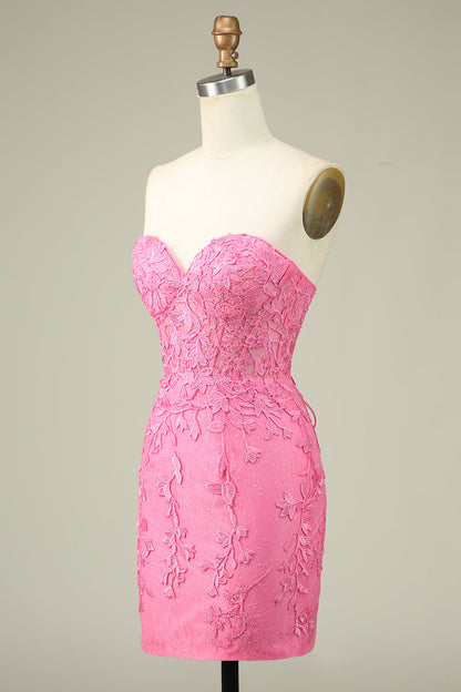 Bodycon Sweetheart Pink Corset Homecoming Dress with Appliques