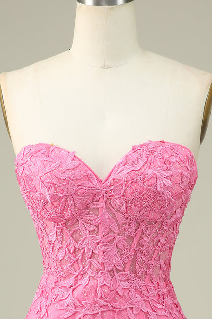 Bodycon Sweetheart Pink Corset Homecoming Dress with Appliques