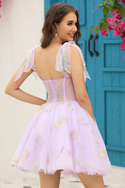 Lavender Corset Embroidery Short Homecoming Dress