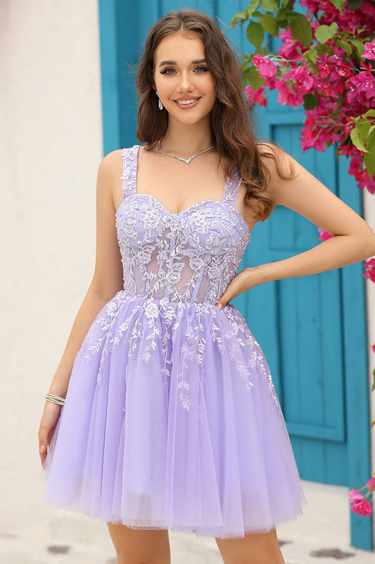 Lilac Corset Straps A-Line Short Homecoming Dress