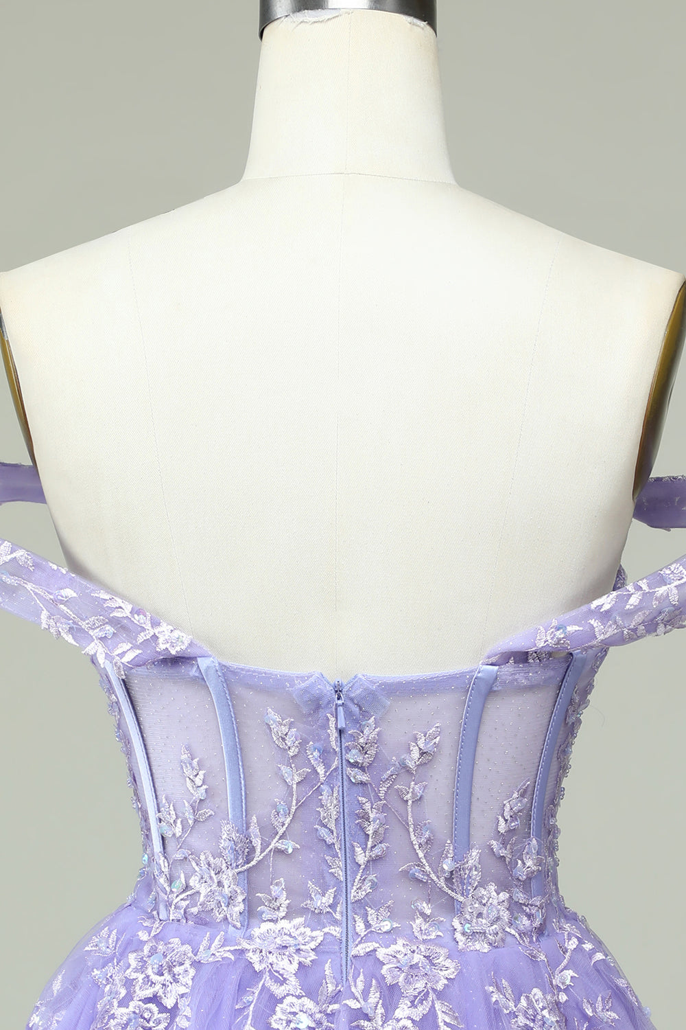 A Line Off the Shoulder Lilac Corset Homecoming Dress with Appliques