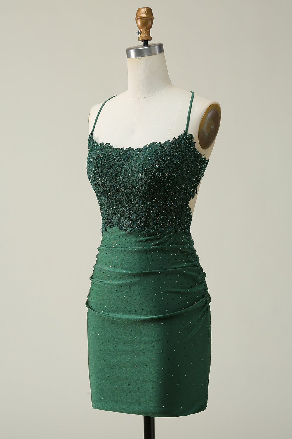 Sheath Spaghetti Straps Dark Green Short Homecoming Dress with Appliques