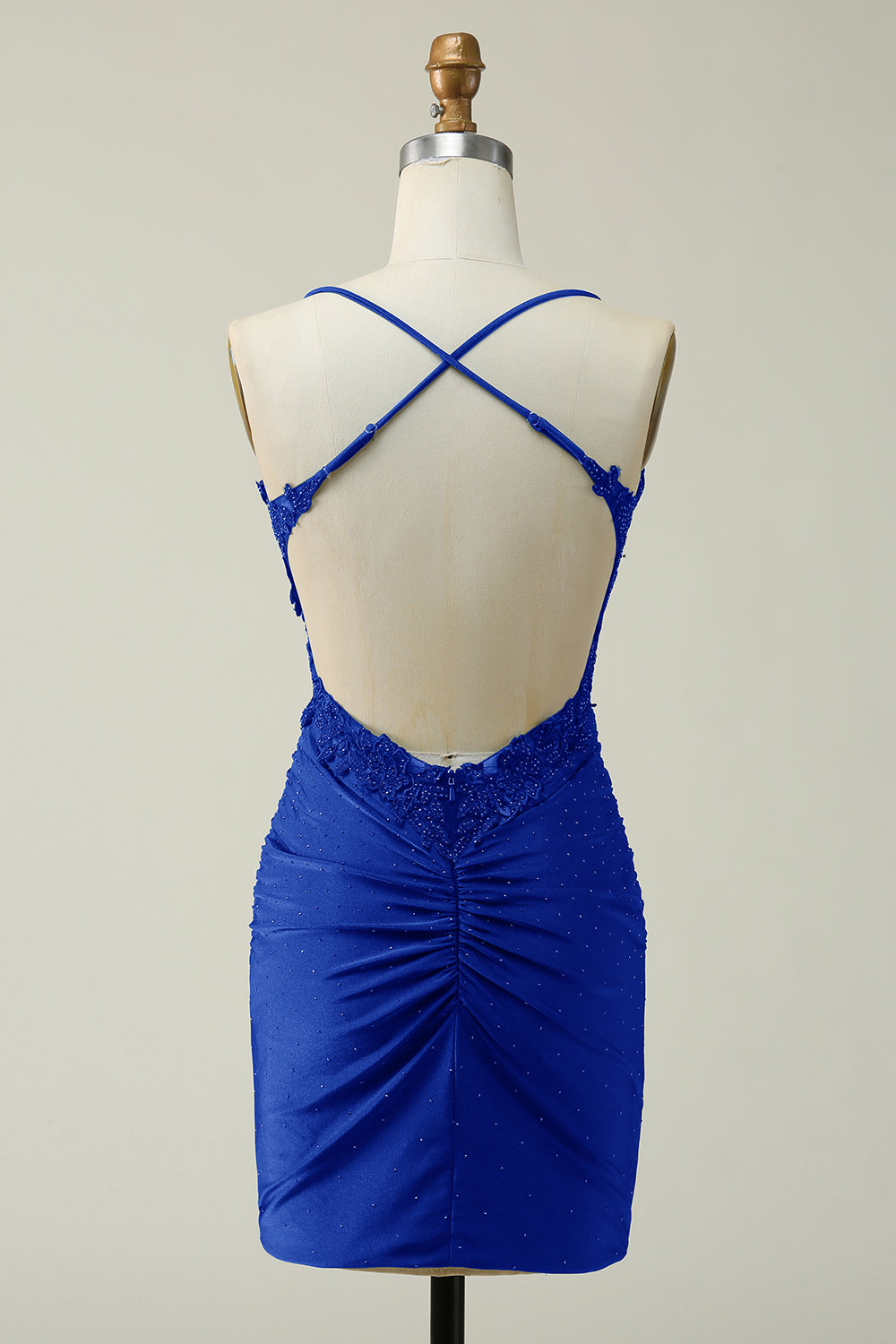 Sheath Spaghetti Straps Royal Blue Short Homecoming Dress with Appliques