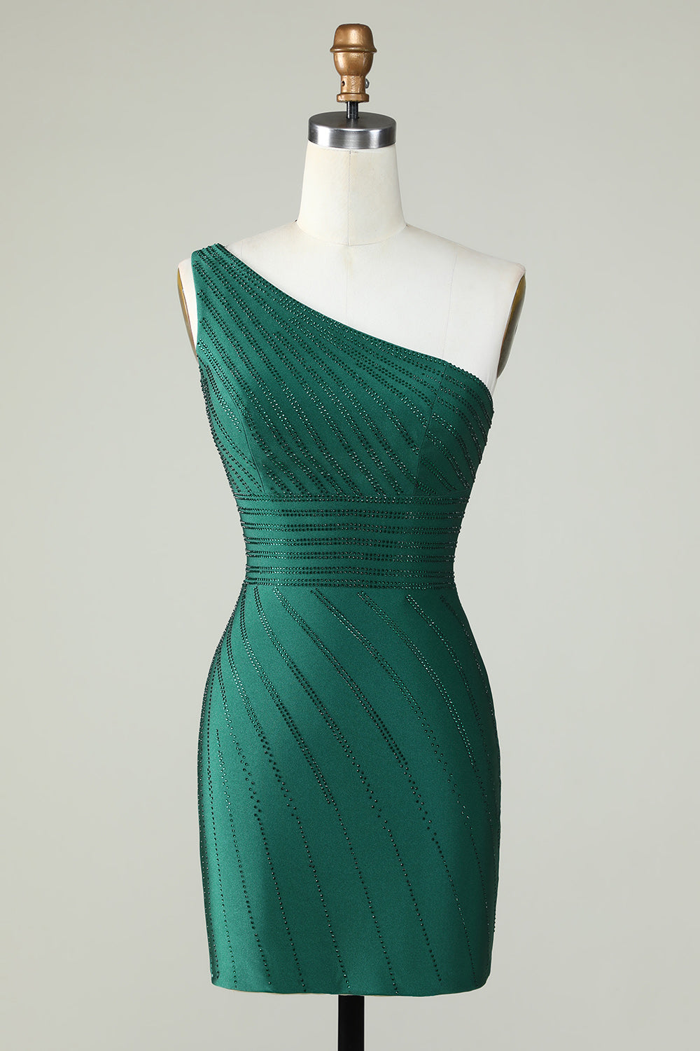 Sheath One Shoulder Dark Green Short Homecoming Dress with Beading