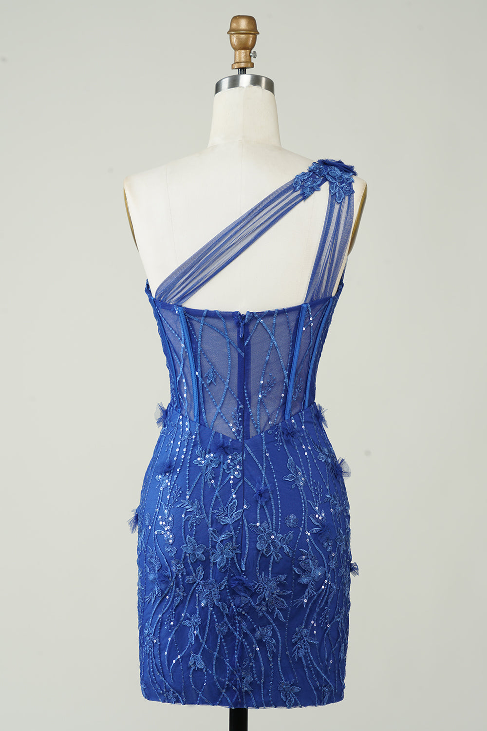 Unique Sheath One Shoulder Royal Blue Short Homecoming Dress with Appliques