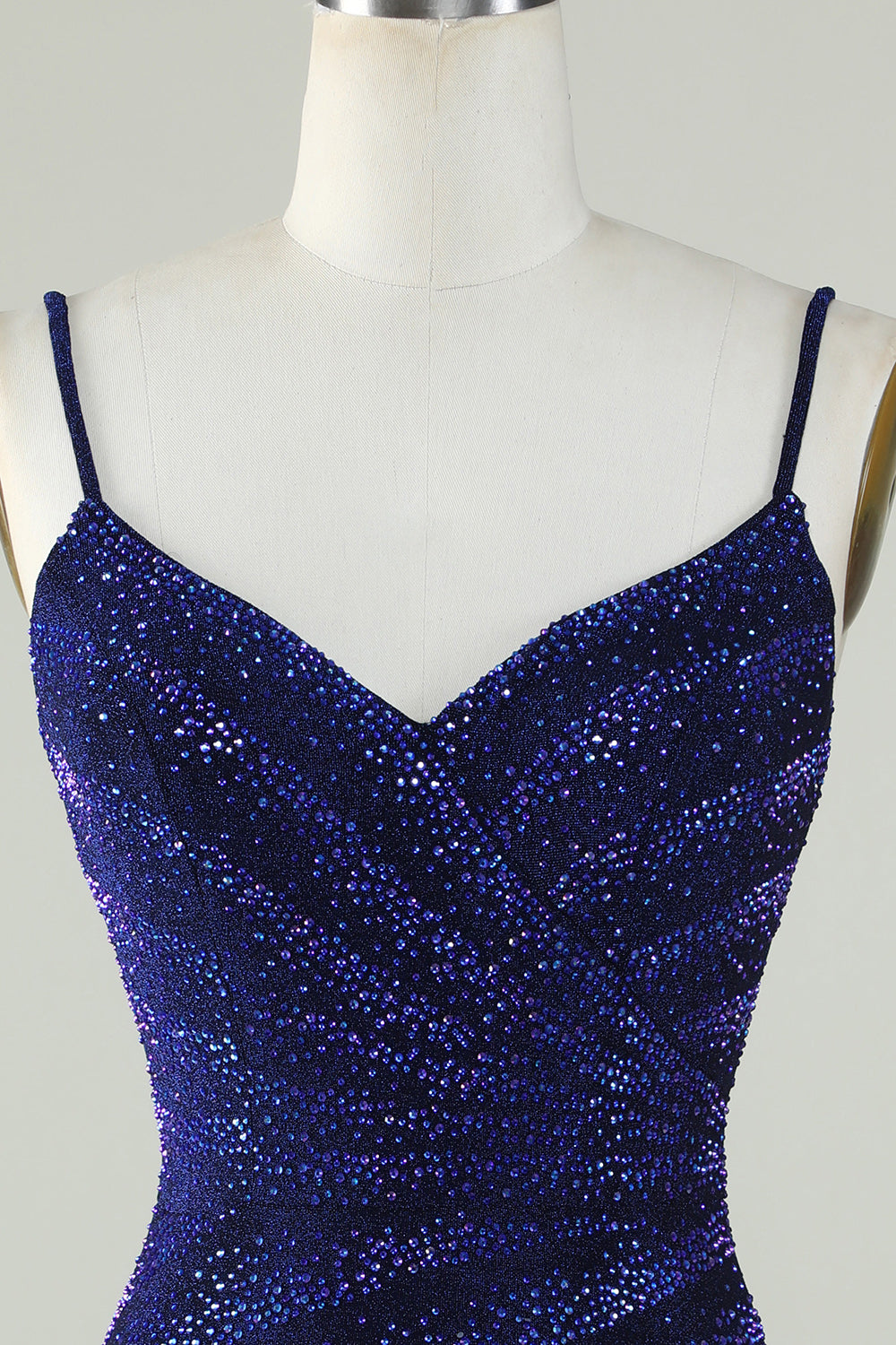 Sparkly Sheath Spaghetti Straps Royal Blue Short Homecoming Dress with Beading