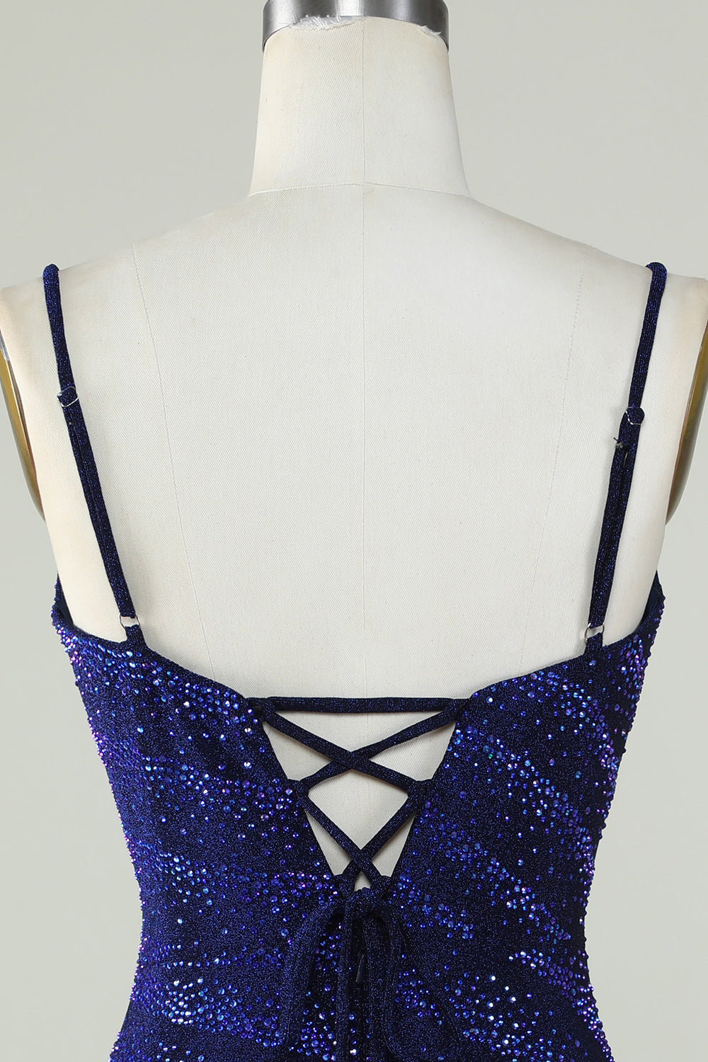 Sparkly Sheath Spaghetti Straps Royal Blue Short Homecoming Dress with Beading