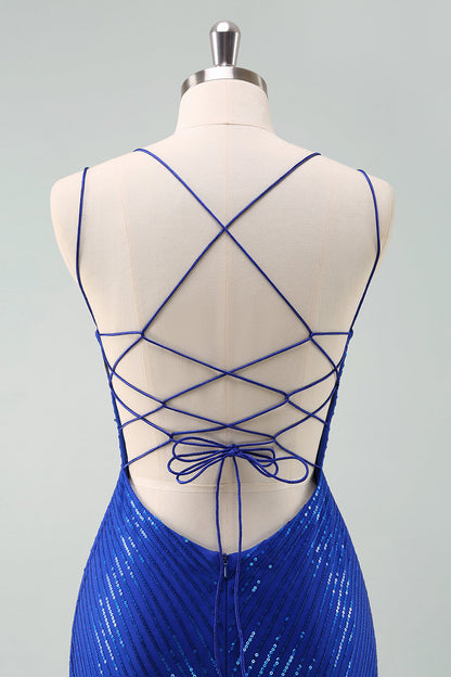 Royal Blue Glitter Tight Homecoming Dress with Sequins Butterflies