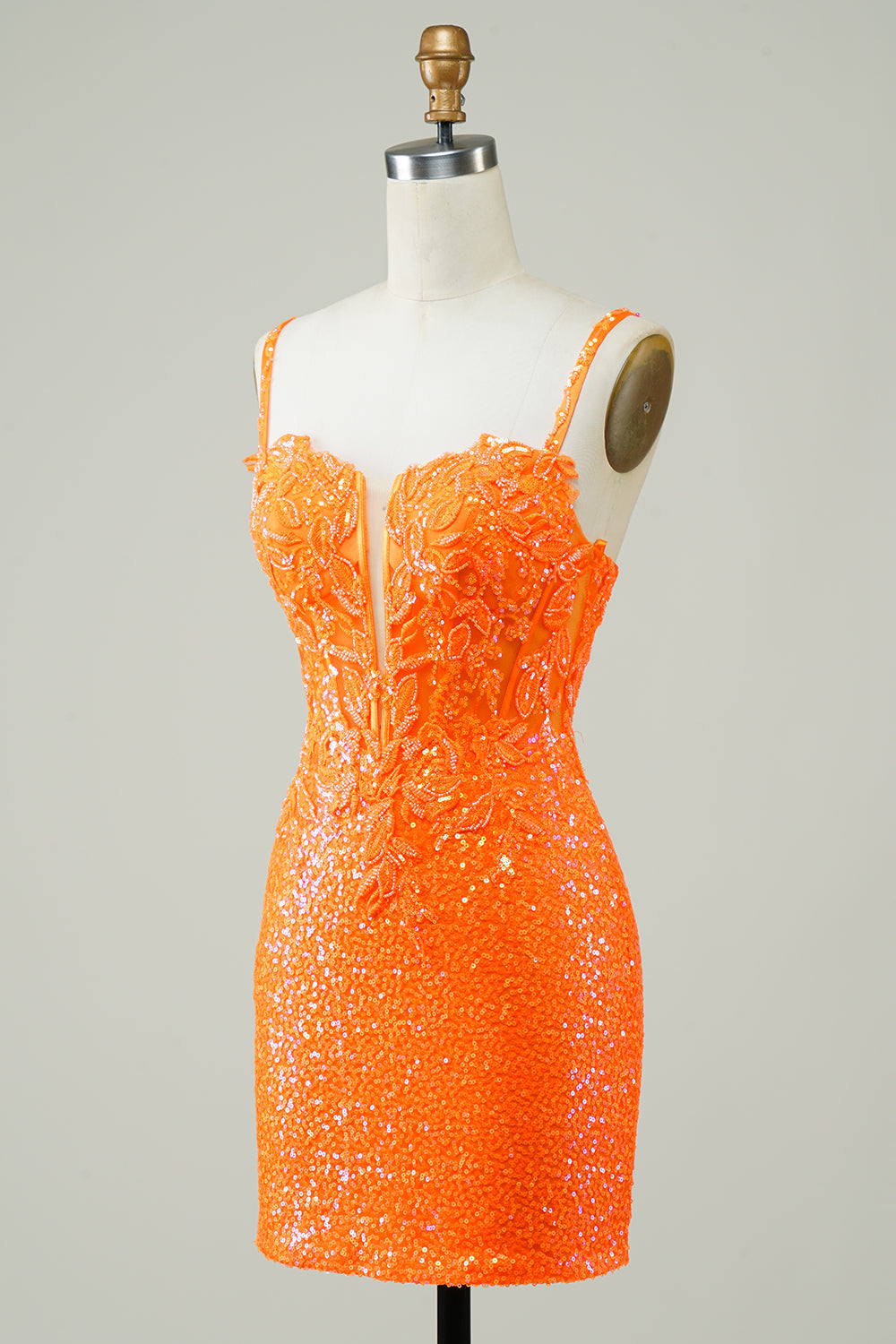 Glitter Orange Tight Corset Lace Up Back Sequin Homecoming Dress with Beading