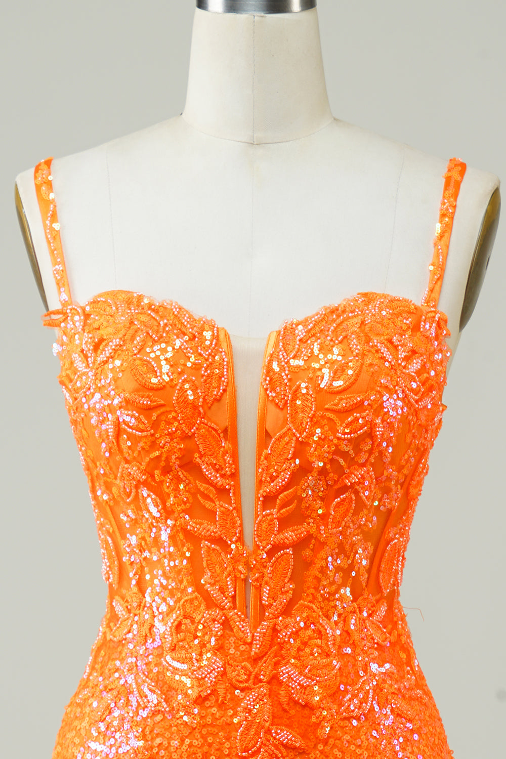 Glitter Orange Tight Corset Lace Up Back Sequin Homecoming Dress with Beading