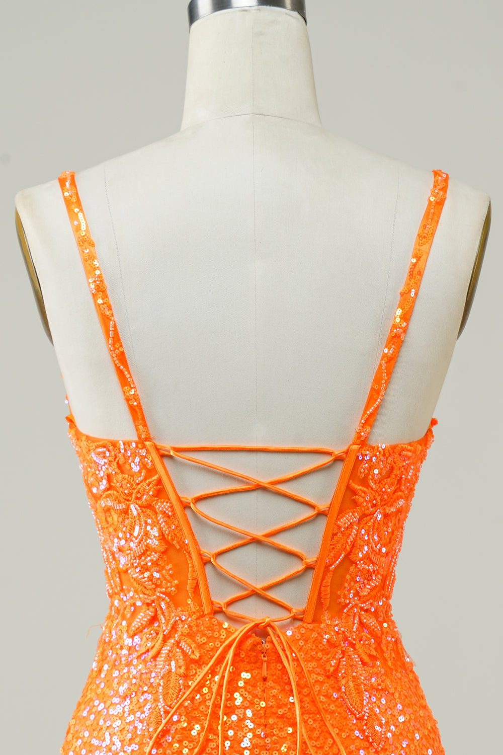 Glitter Orange Tight Corset Lace Up Back Sequin Homecoming Dress with Beading