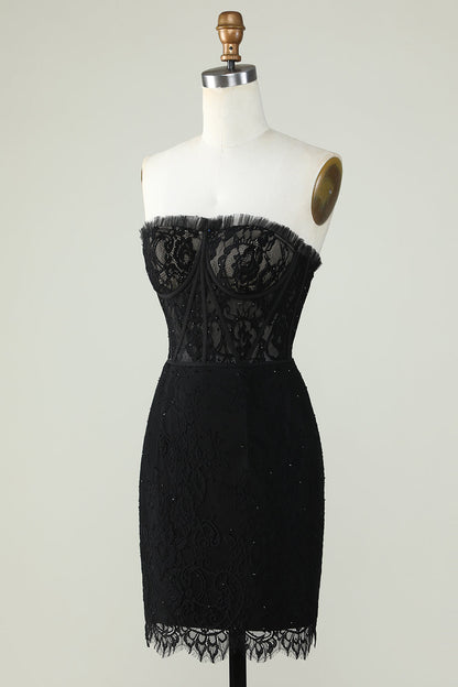 Strapless Black Homecoming Dress with Beading