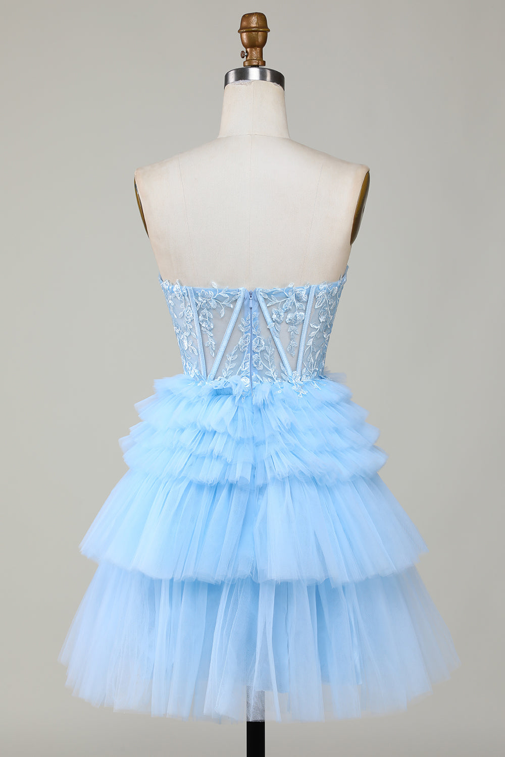 Cute A-Line Sweetheart Blue Corset Short Homecoming Dress with Ruffles