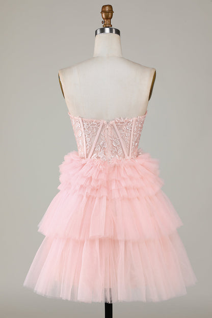 Trendy A-Line Sweetheart Pink Short Homecoming Dress with Ruffles