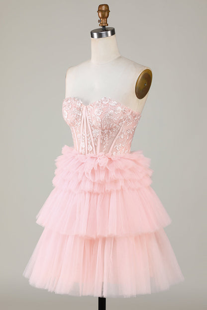 Trendy A-Line Sweetheart Pink Short Homecoming Dress with Ruffles