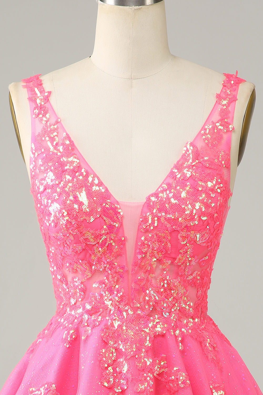 Fuchsia Sequined V Neck Backless Short Homecoming Dress