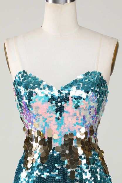 Sparkly Blue Sequined Tight Short Homecoming Dress