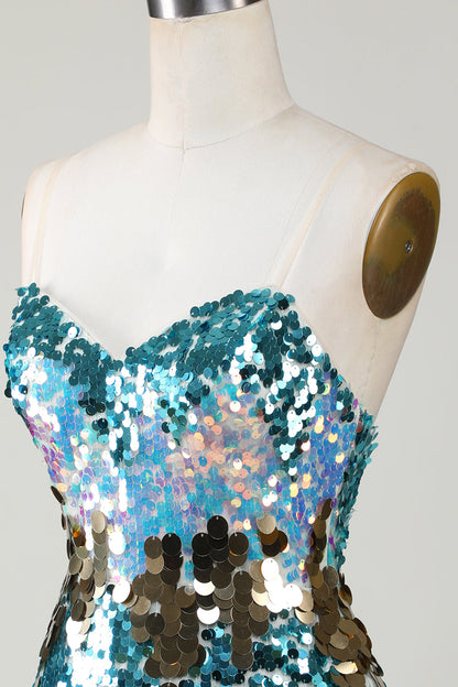 Sparkly Blue Sequined Tight Short Homecoming Dress