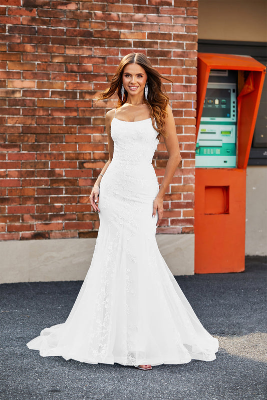 White Mermaid Lace Long Wedding Dress