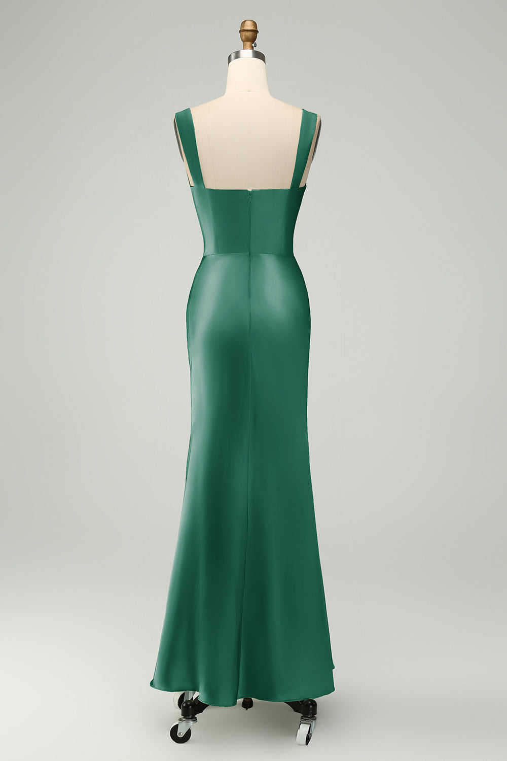 Green Satin Mermaid Long Bridesmaid Dress with Eyelash Lace