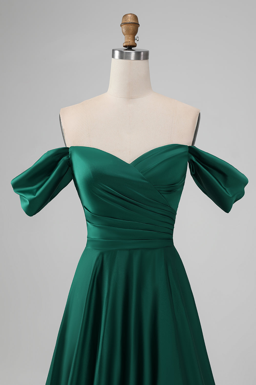 Dark Green Off the Shouder A Line Satin Long Bridesmaid Dress