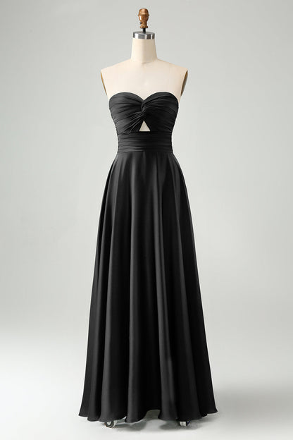 Dark Green A Line Sweetheart Keyhole Long Bridesmaid Dress