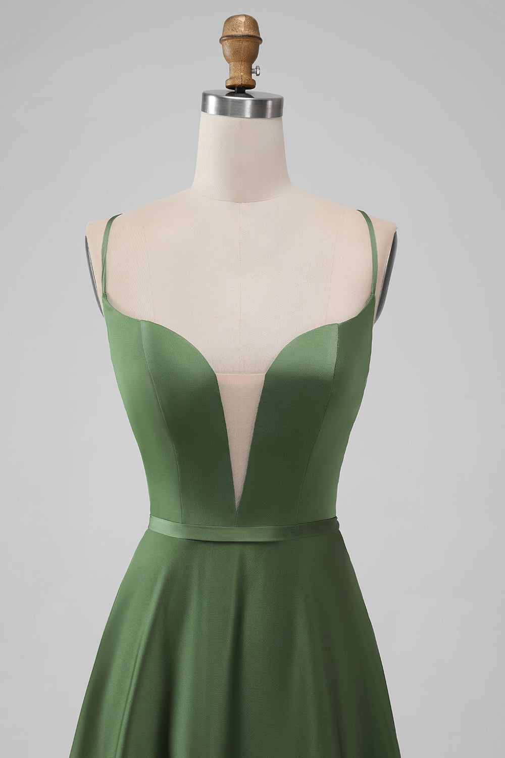 Green Satin V Neck A-line Long Bridesmaid Dress