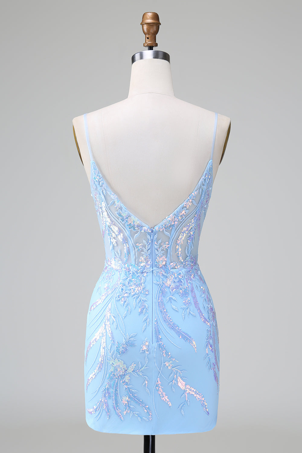 Sparkly Lilac Blue Corset Open Back Sequins Short Homecoming Dress with Embroidery