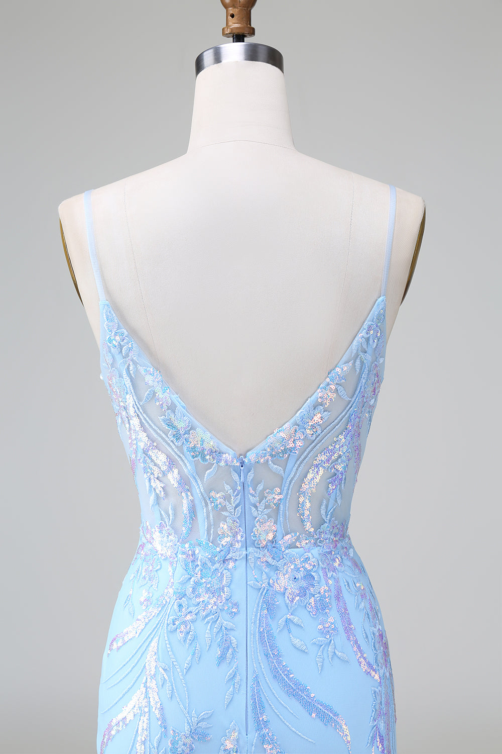 Blue Sequins Corset Open Back Short Homecoming Dress with Embroidery